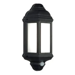 Halbury PIR Lantern - Outdoor Wall Light 240v - Matt Black Polycarbonate 7w 4200k 500 Lumens IP44 Security Light