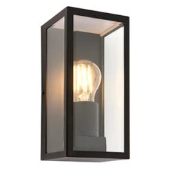 Breton 240v - Outdoor Wall Lantern Matt Black And Clear Glass IP44 Max 28W E27