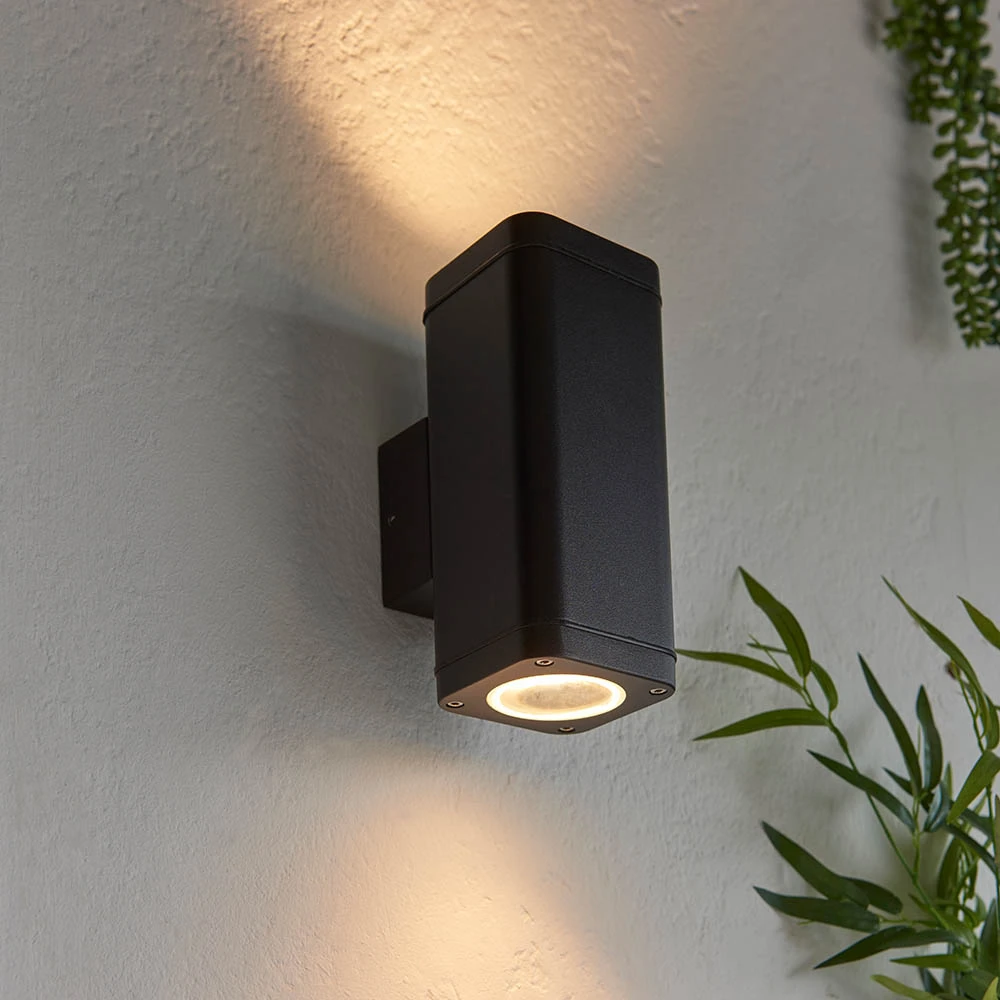 Milton Black Powder Coated Aluminium Modern Up/Down Wall Light - 240v GU10 IP44 - Image 3