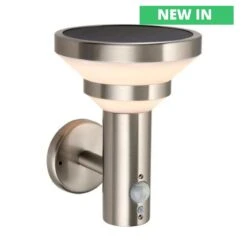 Halton Solar Wall Light With Photocell & PIR - Stainless Steel Warm White IP44 198mm Tall