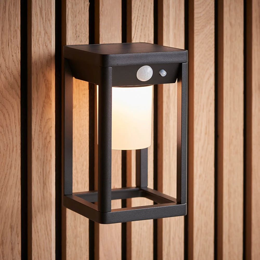 Hallam Solar Wall Light With Photocell & PIR - Black Warm White IP44 170mm Tall - Image 4