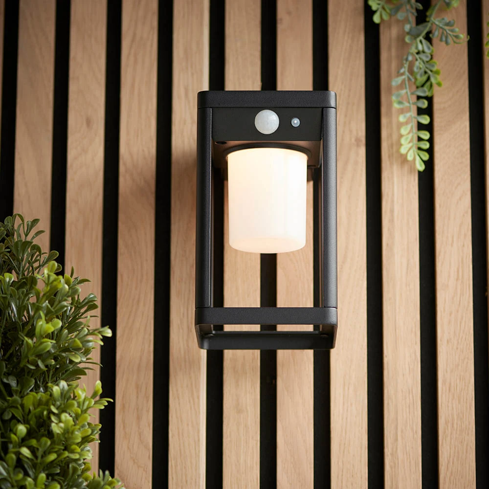 Hallam Solar Wall Light With Photocell & PIR - Black Warm White IP44 170mm Tall - Image 6