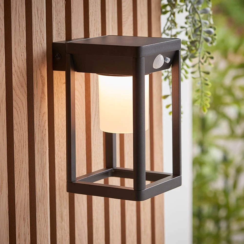 Hallam Solar Wall Light With Photocell & PIR - Black Warm White IP44 170mm Tall - Image 5