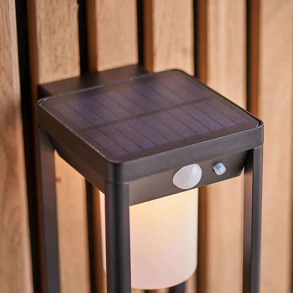 Hallam Solar Wall Light With Photocell & PIR - Black Warm White IP44 170mm Tall - Image 2