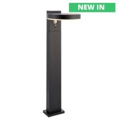 Ebro Solar Bollard Light With Photocell & PIR - Black Powder Coated Aluminium Warm White IP44 500mm Tall