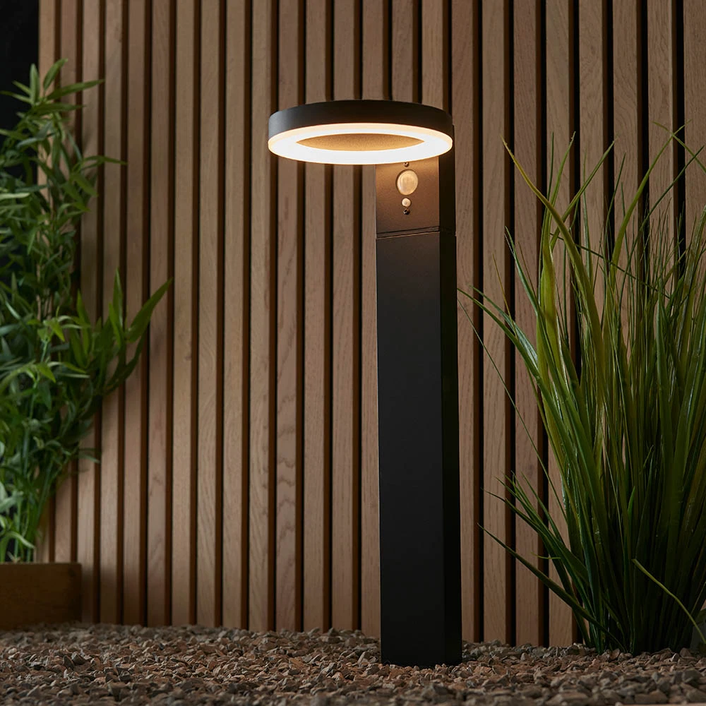 Ebro Solar Bollard Light With Photocell & PIR - Black Powder Coated Aluminium Warm White IP44 500mm Tall - Image 2