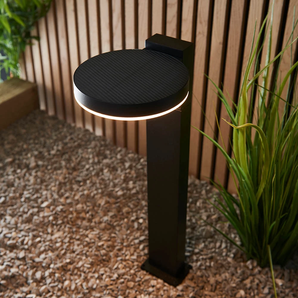 Ebro Solar Bollard Light With Photocell & PIR - Black Powder Coated Aluminium Warm White IP44 500mm Tall - Image 4