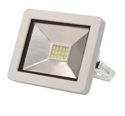 Dencon 10w IP65 White Slimline LED Floodlight. 6500k 800 Lumens, 120 Degree Beam Angle