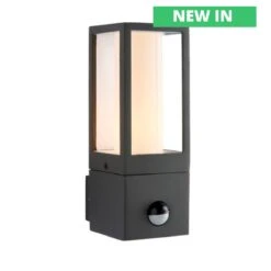 Lantern Grey Textured Aluminium Modern Lantern Wall Light With PIR - 240v GU10 IP44