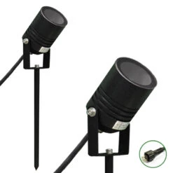AlvaLED - Black 12v Powder Coated Aluminium IP65 MR16 Max 20w Spike Spotlight - Plug & Play