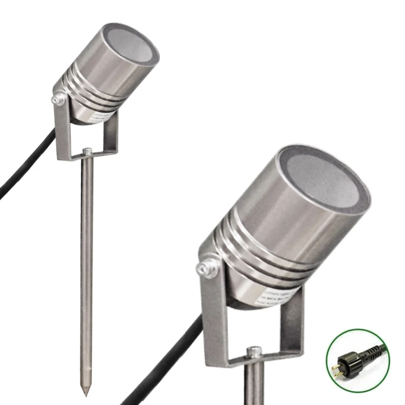 AlvaLED - 12v - Aluminium - Titanium Silver Finish IP65 Max Watts 20w MR16 Spike Spotlight - Plug & Play - Image 2