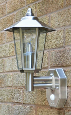 Stellus Contesa PIR Sensor - Outdoor Lantern Wall Light - 240v - 304 Stainless Steel E27 IP44