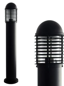 DOMUS Black Louvred Aluminium Path Light IP44 900mm Tall 240v E27 Max Watts 100w - Surface Mounted Bollard - 2 Heights