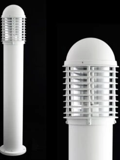 DOMUS White Louvred Aluminium Path Light IP44 900mm Tall 240v E27 Max Watts 100w - Surface Mounted Bollard - 2 Heights