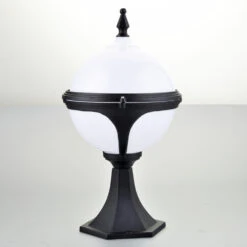 Mystic - Outdoor Pedestal Wall Light - 240v - White Polycarbonate & Aluminium Globe Light IP44 E27