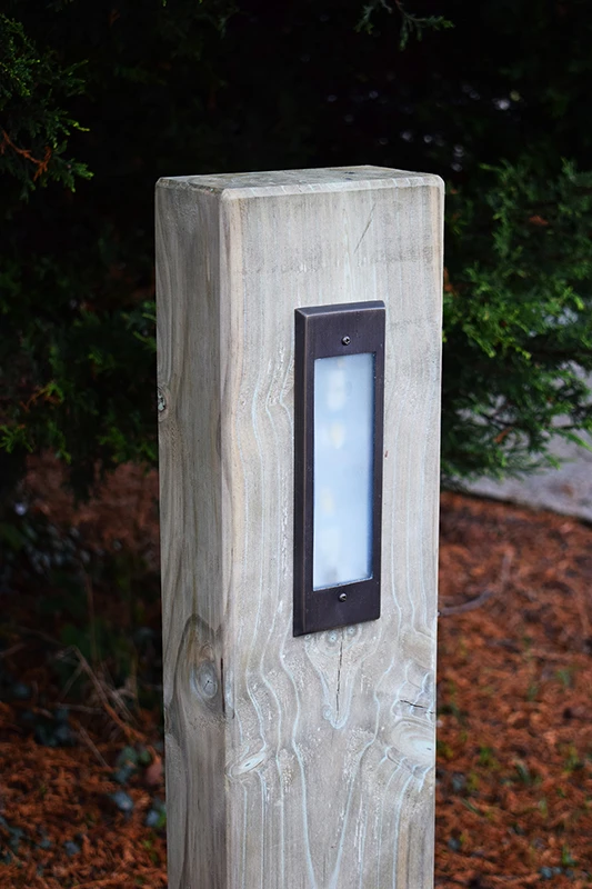 Radiata - Timber Pine Sleeper Bollard With Frosted Brass LED Light IP65 240v - 600mm Or 900mm - Image 10