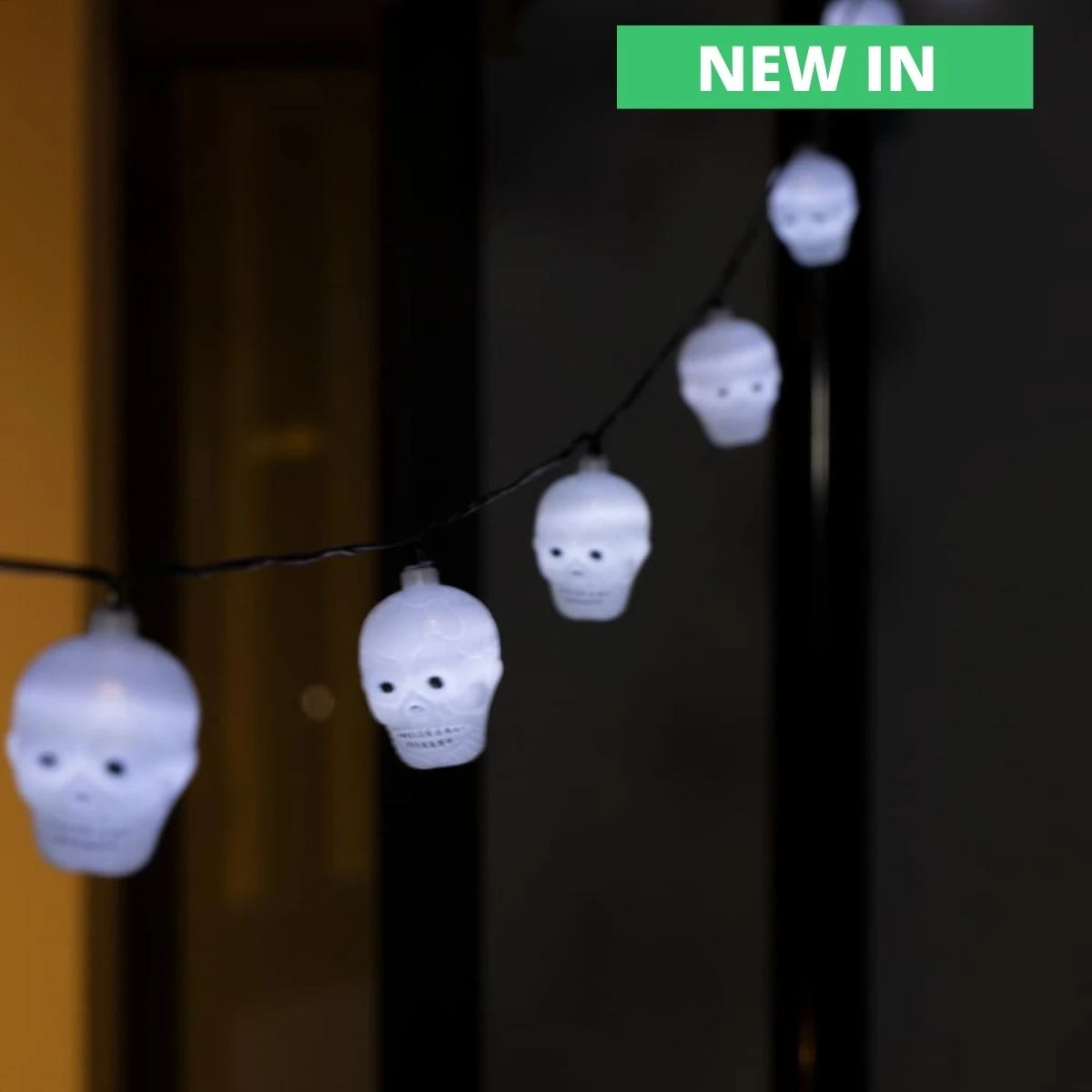 Solar Halloween Skull Lantern String Lights - Set Of 20 Natural White Rechargeable AA Battery Included