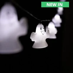 Solar Halloween Ghost Lantern String Lights - Set Of 20 Natural White Rechargeable AA Battery Included