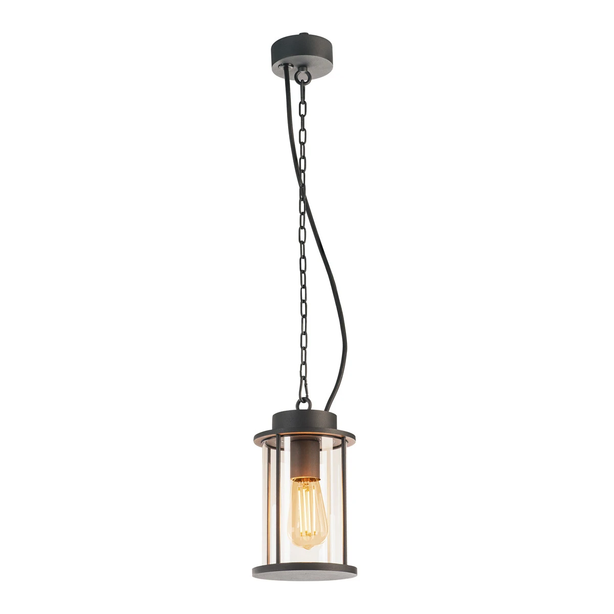 Photonia - 240v Pendant Hanging Light - Anthracite Finish Aluminium & Glass - Maximum 60w E27 - IP44