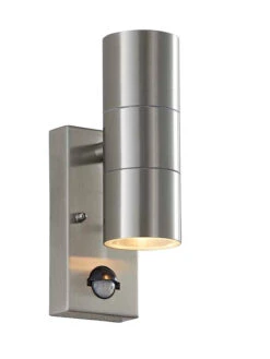 Canon PIR Sensor - Outdoor Up/Down Security Wall Light 240v - Polished Stainless Steel IP44 2 X GU10