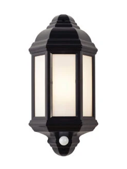 Halbury PIR Sensor - Outdoor Lantern Wall Light - 240v - Matt Black Polycarbonate E27 IP44