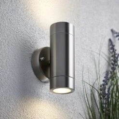 Palin Outdoor Up & Down Wall Light - 240v 304 Brushed Stainless Steel IP44 GU10