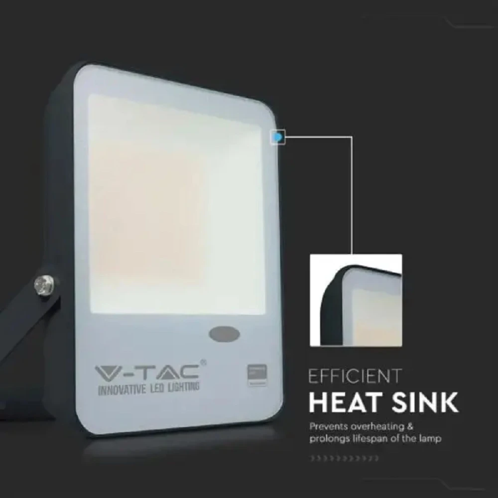 V-Tac Slimline Photocell LED Floodlight 100w 220- 240v 3000k Warm White Black Frame IP65 10000 Lumens - Image 5