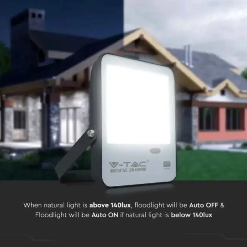V-Tac Slimline Photocell LED Floodlight 100w 220- 240v 3000k Warm White Black Frame IP65 10000 Lumens - Image 3