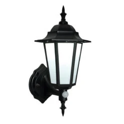 Evesham PIR Sensor - Outdoor Lantern Wall Light 240v - Matt Black Polycarbonate 7w 4200k 400 Lumens IP44