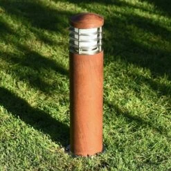 Nimbus 45 - Natural Teak Louvred Bollard IP44 E27 Candle 240v 450mm Height - Surface Or Spike Mounted - 2 Heights
