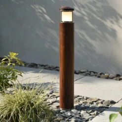 Nimbus 70 - Natural Teak Bollard IP44 E27 Candle 240v 700mm Height - Surface Or Spike Mounted - 2 Heights