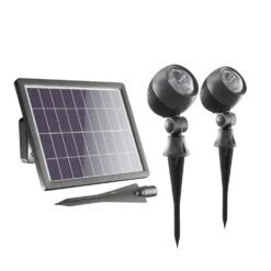 Globe Solar Spotlights (Set Of 2) - 120 Lumens - Cool White LED With Separate Solar Panel
